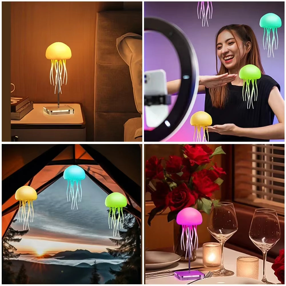 Cartoon Dancing Jellyfish Night Light RGB Gradient Cute Jellyfish Bedside Lamp Voice Control Bedroom Reading Desk Lamp