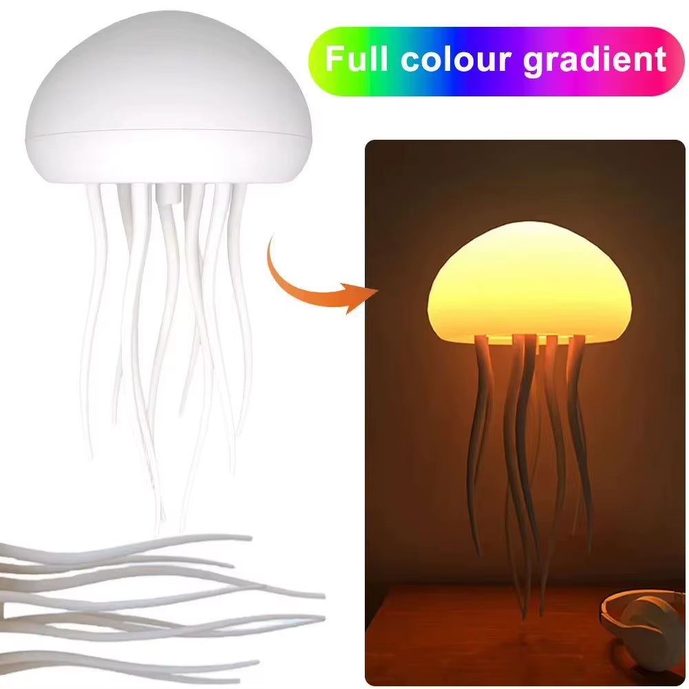 Cartoon Dancing Jellyfish Night Light RGB Gradient Cute Jellyfish Bedside Lamp Voice Control Bedroom Reading Desk Lamp
