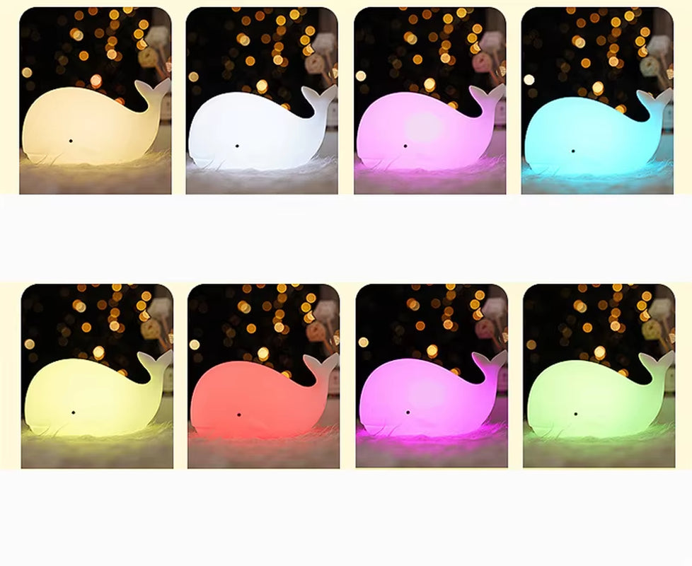 Soft Silicone Cartoon Whale Night Light for Children Room Decor USB Rechargeable Kids Bedroom Sleep Lamp Dropshipping